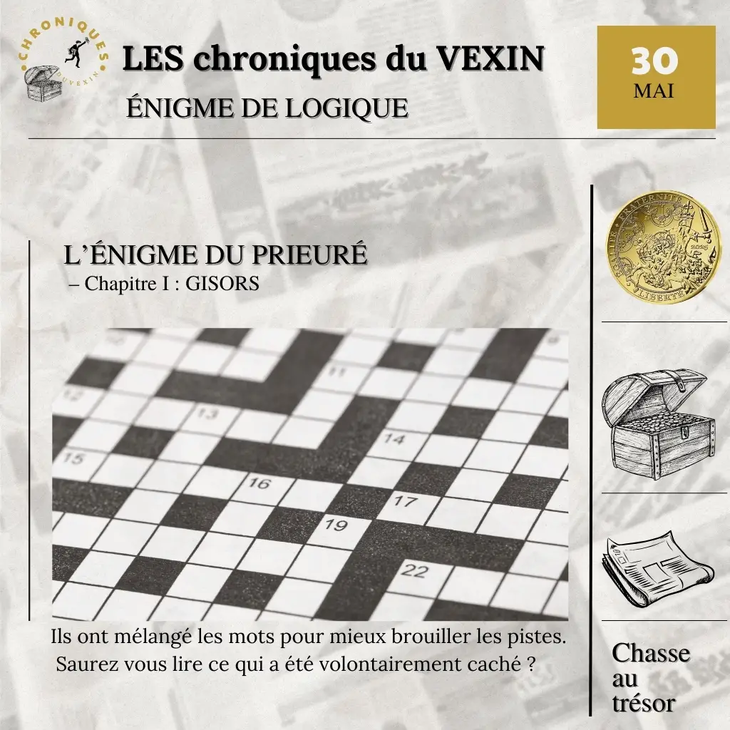 Énigme de mots mêlés extraite du journal de chasse au trésor L’Énigme du Prieuré à Gisors